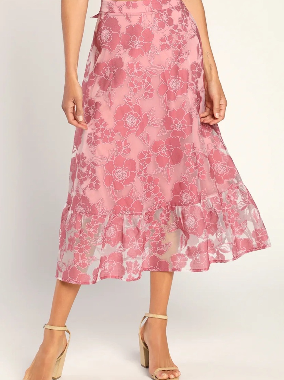 Lulus Certainly Stylish mauve pink burnout floral midi skirt size M